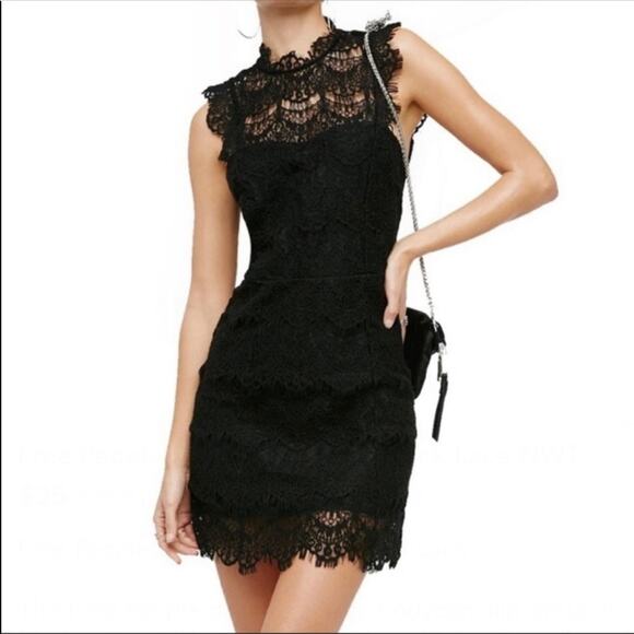 NEW FP FREE PEOPLE Black LBD Bodycon Lace Open Back High Neck Mini Slip Dress L - Picture 10 of 12